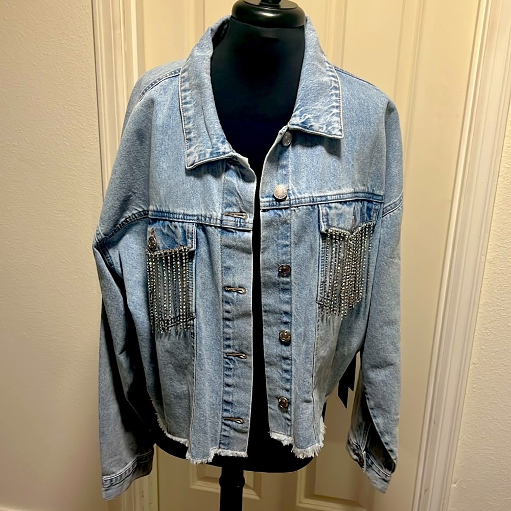 NWT Rhinestone Denim Jacket ✨